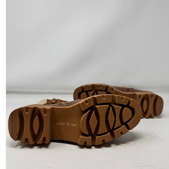 Violet and Red Alexa Brown Suede Fleece Trim Lug Combat Boots Size 6.5 NWOB - Picture 9 of 10